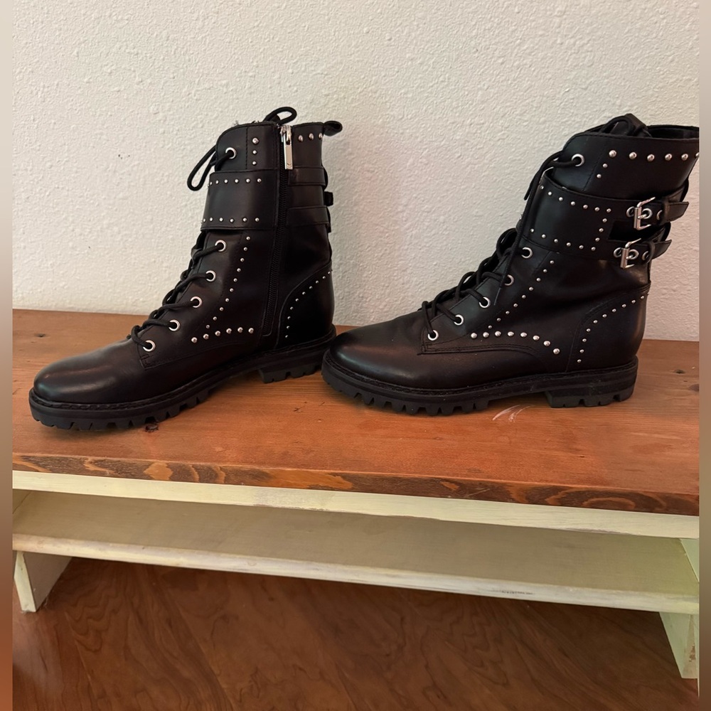 Marc Fisher Black Studded Combat Boots - Picture 2 of 5
